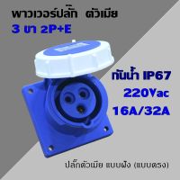 พาวเวอร์ปลั๊ก กันน้ำ ตัวเมีย ฝังผนัง แบบตรง 3 ขา 2P+E 220Vac 16A,32A  IP67 เพาเวอร์ปลั๊ก SFN-3132 SFN-3232 Power plug