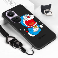 Casing Ponsel เคสสำหรับ OPPO Reno10 5G OPPOReno10 Pro 5G (แหวนใส่นิ้ว + สายคล้อง) แมวการ์ตูนน่ารัก Dorae-Mon Cat เคสโทรศัพท์มือถือนิ่มเคสครอบโทรศัพท์ยางซิลิโคนกันกระแทก