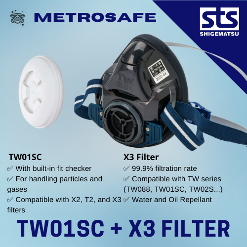 SHIGEMATSU TW01SC Reusable Half Respirator Mask with X3 N99 Filter