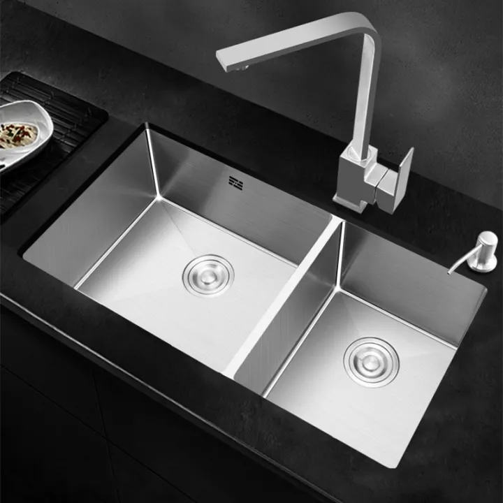 Kitchen Sink Double Bowl Under Counter Basin 304 Stainless Steel Thick ...