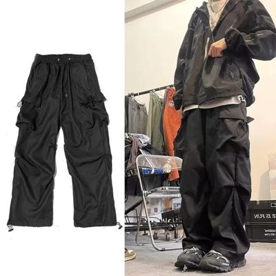 HOUZHOU Black Cargo Pants for Men Hip Hop Gray Cargo Trousers Male Red Spring Cotton Loose Casual Streetwear Hip Hop Pocket