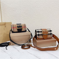 [Black Khaki] BurberyS Organ Bag Retro Style Women S Shoulder Bag Fashion Lattice Women S Messenger Bag