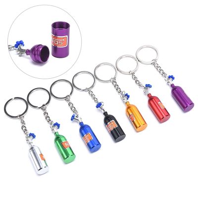 Car Turbo NOS Keychain Nitrogen Bottle Metal Key Chain Key Ring Stash Pill Box Storage Key Chains