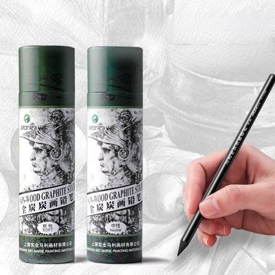 24 Pcs/Barrel Wood-Free Compressed Graphite All-charcoal Pencil Color Dark Black Not Easy To Fade Sketch Pencil Neutral/Soft