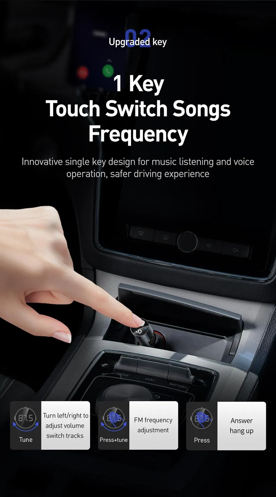 Baseus Transmetteur FM sans fil avec Bluetooth 5.0 pour voiture-3