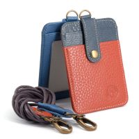 Retro Employee’s Card Holder with 49cm Lanyard Neck Strap Cowhide Genuine Leather Card Holder Staff Card Bus ID Business Card Card Holders