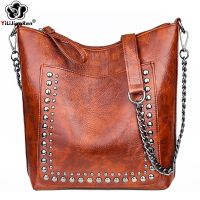 ZZOOI Retro Rivet Shoulder Bag Chain Crossbody Bags for Women Luxury Leather Messenger Bag Women Large Handbag Lady Bolsas De Mujer