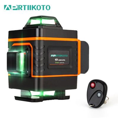 เลเซอร์ APRTIIKOTO 4D ปรับระดับเองได้16เส้น ° ทั้งแนวนอนและแนวตั้งมีระดับเลเซอร์สีเขียวอเนกประสงค์