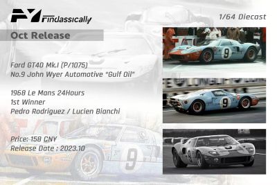 **Pre-Order** Findlassically 1:64 Ford GT40 Mk1 1968 Le Mans 24Hours1st Winner #9 / #6 Gulf Diecast Model Car
