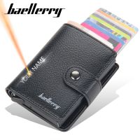 ZZOOI Baellerry New RFID Card Holder Short Men Wallets Name Engraved Brand Male Purse Luxury PU Leather Small Mens Popup Wallet