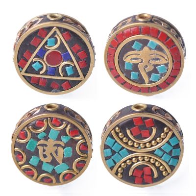 【CW】❦  2pcs 22mm Flat Round Nepalese Buddhist Tibetan Metal   Clay Loose Beads for Necklace Jewelry Making