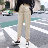 Womens Straight Casual Pants Fashion Overalls Korean High Waist Leisure Harem Pants Loose Elastic Waist Pants Women Trousers