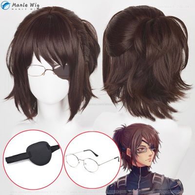 35Cm Hange Zoe Cosplay Attack On Titan Final Season 4 Hange Zoe Wig Dark Brown Hair Eye Mask Heat Resistant Anime Wigs+ Wig Cap