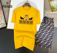 เสื้อเชิ้ตและกางเกงขาสั้น T Fendi สำหรับผู้ชาย,ใหม่ชุดสูทผ้าฝ้าย100% สุดหรูชุดสูทแขนสั้นสำหรับผู้ชายใส่ฤดูร้อน