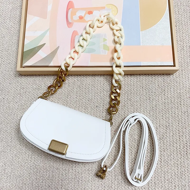 Sonnet Two-Tone Chain Handle Shoulder Bag - White