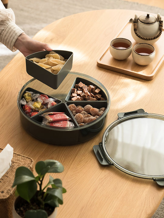 แบ่งผลไม้กล่องถาดเสิร์ฟของใช้ในครัวเรือน-candy-snack-container-platter-ห้องนั่งเล่น-dried-dry-nut-compartment-storage