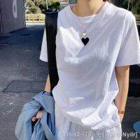 ∋✼۩ Pure Cotton T-shirt Womens Summer Loose All-match Spring and Autumn Inner Base Shirt Love Short-sleeved Students Simple Top Peach Heart