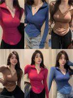เสื้อผู้หญิงไซส์ใหญ่รัดรูปเอวตั้งคอตั้งแขนยาวซิปเข้ารูปผ้าฝ้ายแท้ T เสื้อยืดเสื้อซับในฤดูใบไม้ผลิความปรารถนาอันบริสุทธิ์