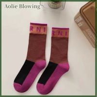 Aolie 2022 New alphabet Print Sports colorblocking ถุงเท้าแฟชั่นผ้าฝ้ายผ้าฝ้ายนุ่มสบายๆ