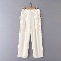 【มีไซส์ใหญ่】Plus Size Womens Elastic Waist High Waist Beige Black Long Pants Ladies Solid Color Elegant Female Office-wear Trousers