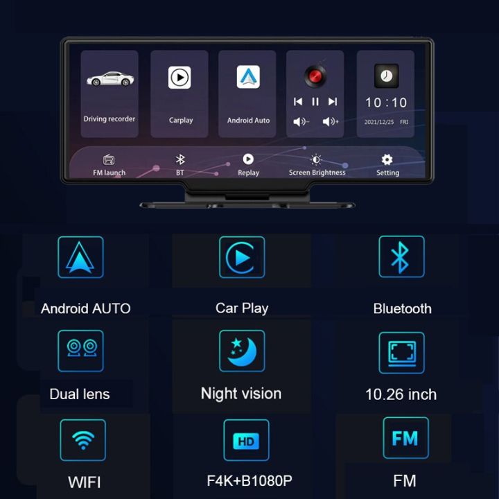 กล้องติดรถยนต์แดชบอร์ดระบบแอนดรอยด์อัตโนมัติ10-26นิ้วกล้องติดรถยนต์4k-1080p-carplay-ระบบ-gps-นำทาง-gps-จอกล้อง-wifi-dashcam