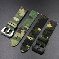 ♔Camouflage รูปแบบนาฬิกาหนังสายคล้องคอ20มม.22มม.Camo ผ้าใบ Cordura Ballistic Nylon ทหาร Watchband