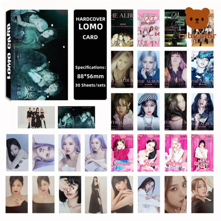 จัดส่งรวดเร็วชุดการ์ด-lomo-kpop-สีดำและสีชมพู30cs-เด็กสาวน่ารัก-jisoo-jennie-lisa-rose-photocards-88x56mm