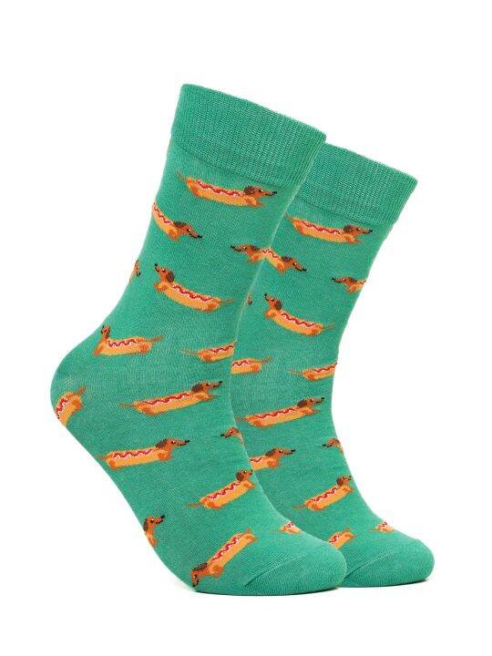 Iconic Socks Hotdog Dog Green Crew Length Office Formal Socks Lazada PH