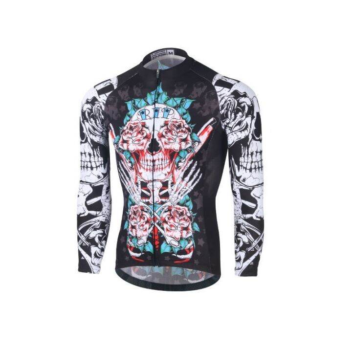 skull-mens-long-sleeve-cycling-jersey-bike-jersey-top-mountain-bike-mtb-road-bike-cycling-breathable-quick-dry-sports-clothing