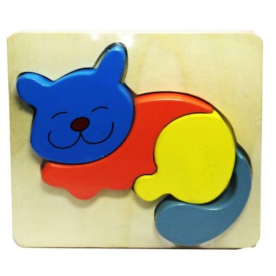 ของเล่นไม้เสริมพัฒนาการสำหรับเด็ก จิ๊กซอว์ไม้รูปสัตว์ Wood Toy Jigsaw Cat for Kids (ลายแมว)