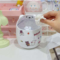 Desktop Trash Can with Lid Mini Cartoon Bear Waste Bin Household Desk Table Paper Basket Flip Top Storage Box Office Pen Holder