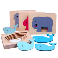 Childrens Animal 3D Puzzles Wooden Toys Size Color Gradient Multi-layer Puzzle Kids Educational Toys Christmas Gift