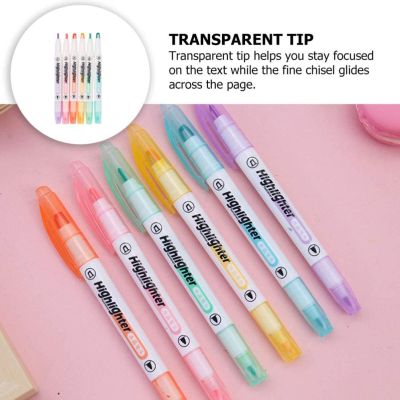 6Pcs 6 Color 6Pcs Colorful Highlighters Double Ended 6 Color Fluorescent Marker Pen Clear View Broad And Fine Tip Pens For Coloring Underlining Highlighting