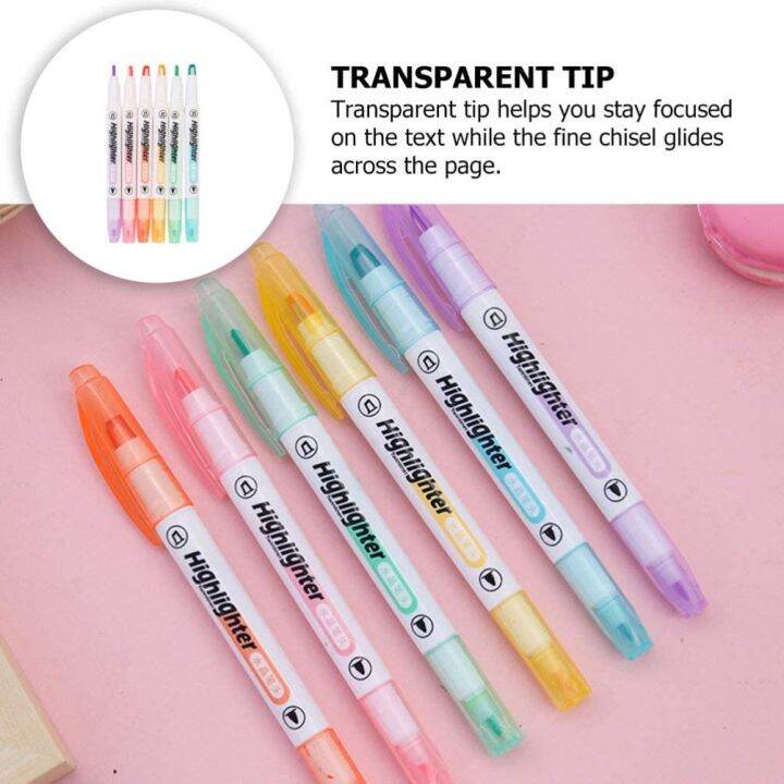 6pcs-6-color-6pcs-colorful-highlighters-double-ended-6-color-fluorescent-marker-pen-clear-view-broad-and-fine-tip-pens-for-coloring-underlining-highlighting