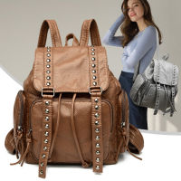 High Quality Rivet Soft Leather Women Backpacks Designer Large Capacity Female School Backpack Ladies Shoulder Tote Womens Bag