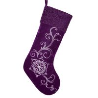 Free shipping Purple Velvet Embroidered socks with blingbling printed glitter Cuff Luxurious Fashionable Christmas stocking Socks Tights