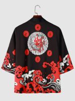 2023ชุดสตรีทแวร์ฤดูร้อนพิมพ์ลายเสื้อคาร์ดิแกน Kimono เสื้อขนาดใหญ่ญี่ปุ่นลำลองผู้ชายเสื้อฮาวายฮาราจูกุคอสเพลย์ Y2K เอเชีย