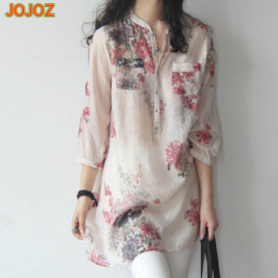 JOJOZ เสื้อเชิ้ตแขนสั้นพิมพ์ลายดอกไม้,ผ้าฝ้ายเสื้อผู้หญิงและผ้าลินิน