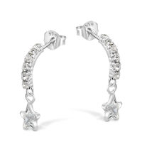 Silver thai Crystal Half Hoop Ear Stud with dangling Crystal Star 925 Sterling Silver , ต่างหูคริสตัลแบบห่วงครึ่งพร้อมห้อยคริสตัลสตาร์เงินแท้925