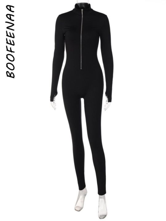 boofeenaa-ชุดจั๊มสูทสีดำสีขาวสำหรับผู้หญิงชุดแฟชั่น-one-piece-แนวสตรีทสำหรับซิปแขนยาวสปอร์ต-sp-2023