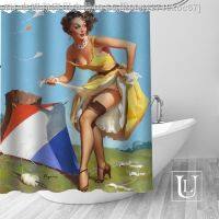 【CW】☍☬  Big Sale New Custom pin up girl Shower Curtain with Hooks bathroom Polyester Fabric