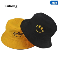 Kuhong 2 ด้านข้างหมวกยิ้ม Face Unisex แฟชั่น BOB หมวก Hip Hop หมวกฤดูร้อน