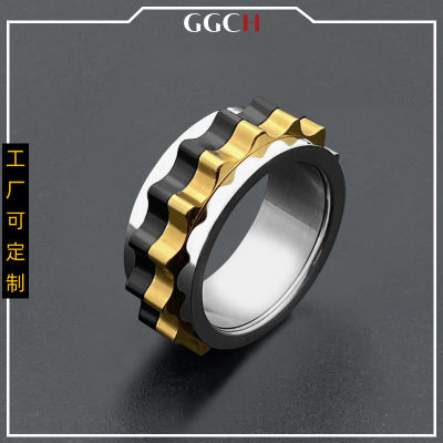 Ggch ไทเทเนี่ยมเหล็กแหวนหมุนได้ Mechanical Gear Men Ring แหวนแฟชั่นบุคลิกภาพใหม่ที่เรียบง่าย DW1C