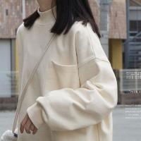 CODLiang Te Korean style sweater Shirt日系纯色半高领加绒保暖卫衣女oversize季慵懒风宽松百搭上衣xaimen.my