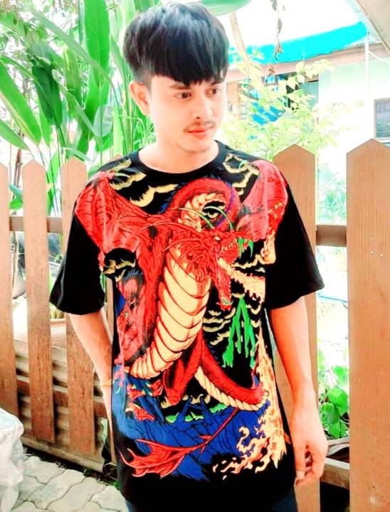 เสื้อยืดสกรีนovp-ผ้าคอตตอนไม่ใช่ผ้ามัน-สวยดูดีมีราคา-วัยรุ่นฮิต-ลายมังกร-ลายฮิต-สกรีนด้านหน้า-ทรงเอ-ทรงซ้อ-อก-34-44-นิ้ว-ญ-ช-s-m-l-xl-ใส่ได้