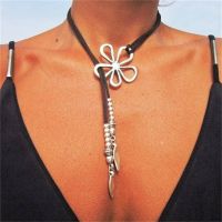 Bohemian Hollowed Flower Clavicle Chain Leather Rope Y Collar Vintage Fashion Punk Beach Necklace Women Vacation Jewelry