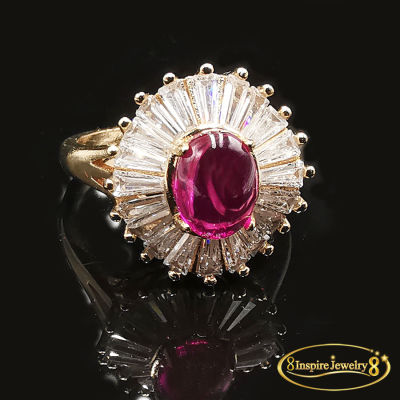 Inspire Jewelry ,แหวนทับทิมชาตั้ม ประดับเพชรเหลี่ยม ตัวเรือนหุ้มทองแท้ 24K งานDesign งานจิวเวลรี่ รูปแบบงานหรู  พร้อมกล่องกำมะหยี่