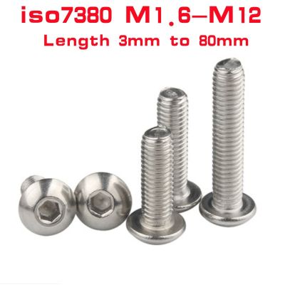 2-100PCS button head screw m1.6 M2 M2.5 M3 m4 m5 m6 m8 m10 m12 ISO7380 304 Stainless Steel A2 Mushroom Hexagon hex Socket Screw Nails Screws Fasteners
