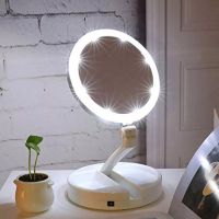 Rotate Enlarge Fold Retract Store LED Cosmetic Portable Battery USB Rechargeable Night Light Mirror Two Powder Methods Makeup