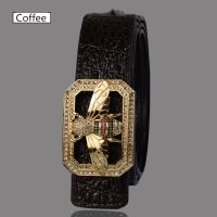 2020 Luxury Brand Rhinestone Bee Buckle Belts for Men High Quality Fashion Crocodile Pattern Genuine Leather Belts